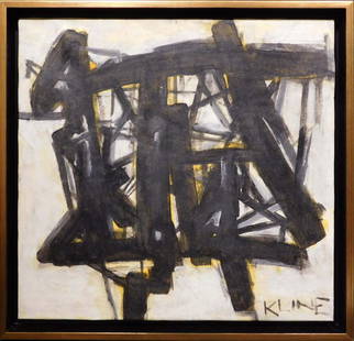 Franz Kline: Abstract Composition in Black and Yellow: Franz Kline (American, 1910-1962) Attributed/ Manner of: Abstract Composition in Black and yellow, oil on canvas, signed lower right, framed. Franz Kline, a key figure of abstract expressionism and