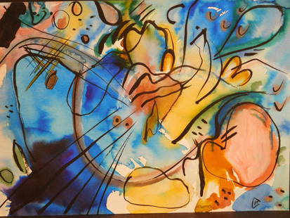 Wassily Kandinsky: Abstract Composition: Wassily Kandinsky (Russian, 1866-1944) attributed: gouache, watercolor and ink on paper, initialed bottom right, framed. Kandinsky was a Russian painter and art theorist. He is credited with painting
