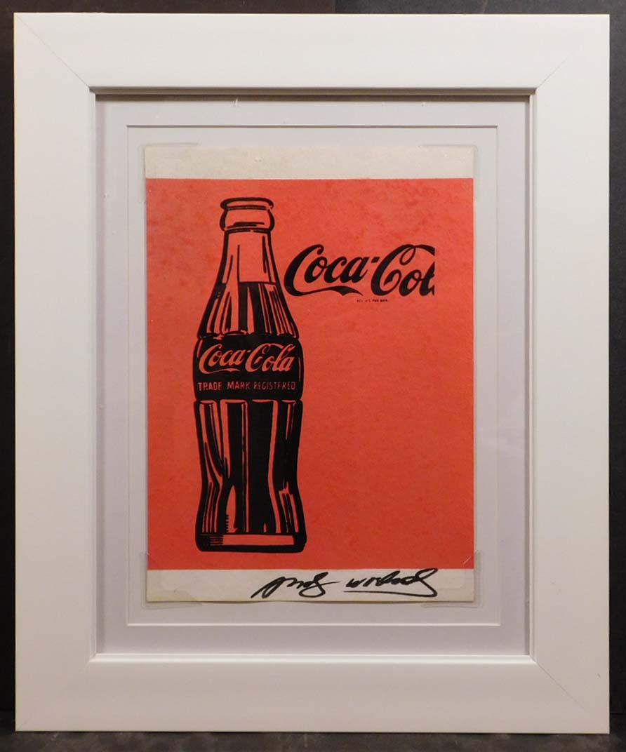 Andy Warhol: Coca-Cola bottle: Andy Warhol (American, 1928-1987)Attributed: Coca-Cola bottle. Mixed media painting (acrylic, ink, etc.) on paper. Signed lower right margin and verso. Verso marked with stamp of Total Color, NY and r