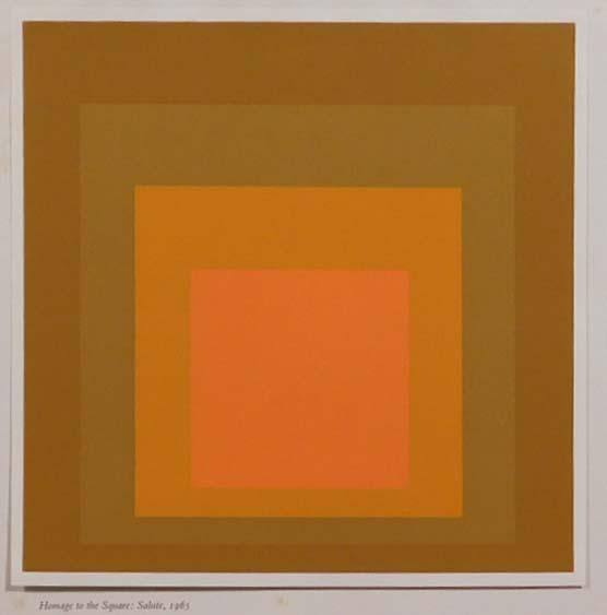 Joseph Albers: Homage to the Square: Salute: Josef Albers (1886-1976, American (b. Germany): Homage to the Square: Salute, 1965. Screen print on paper, unsigned, unframed. Page taken from Joseph Albers: The American Years Catalogue. Josef Albers