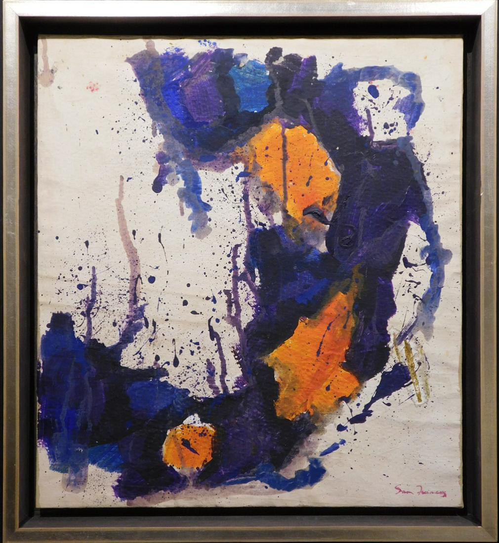Sam Francis: Abstract Painting: Sam Francis (American, 1923-1994) Manner of: Oil on canvas, signed lower right. Framed. One of the twentieth centuryâ€™s most profound Abstract Expressionists, American artist Sam Francis (1923-1