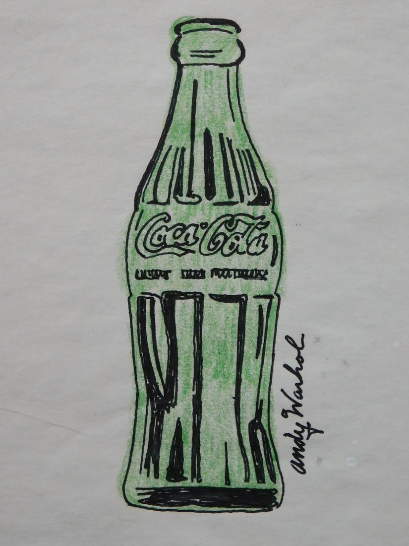 Andy Warhol: Coca Cola: Andy Warhol (American, 1928-1987) Attributed: Coca Cola, ink and crayon on paper, signed, unframed. Andrew Warhola was an American artist, director and producer who was a leading figure in the visual