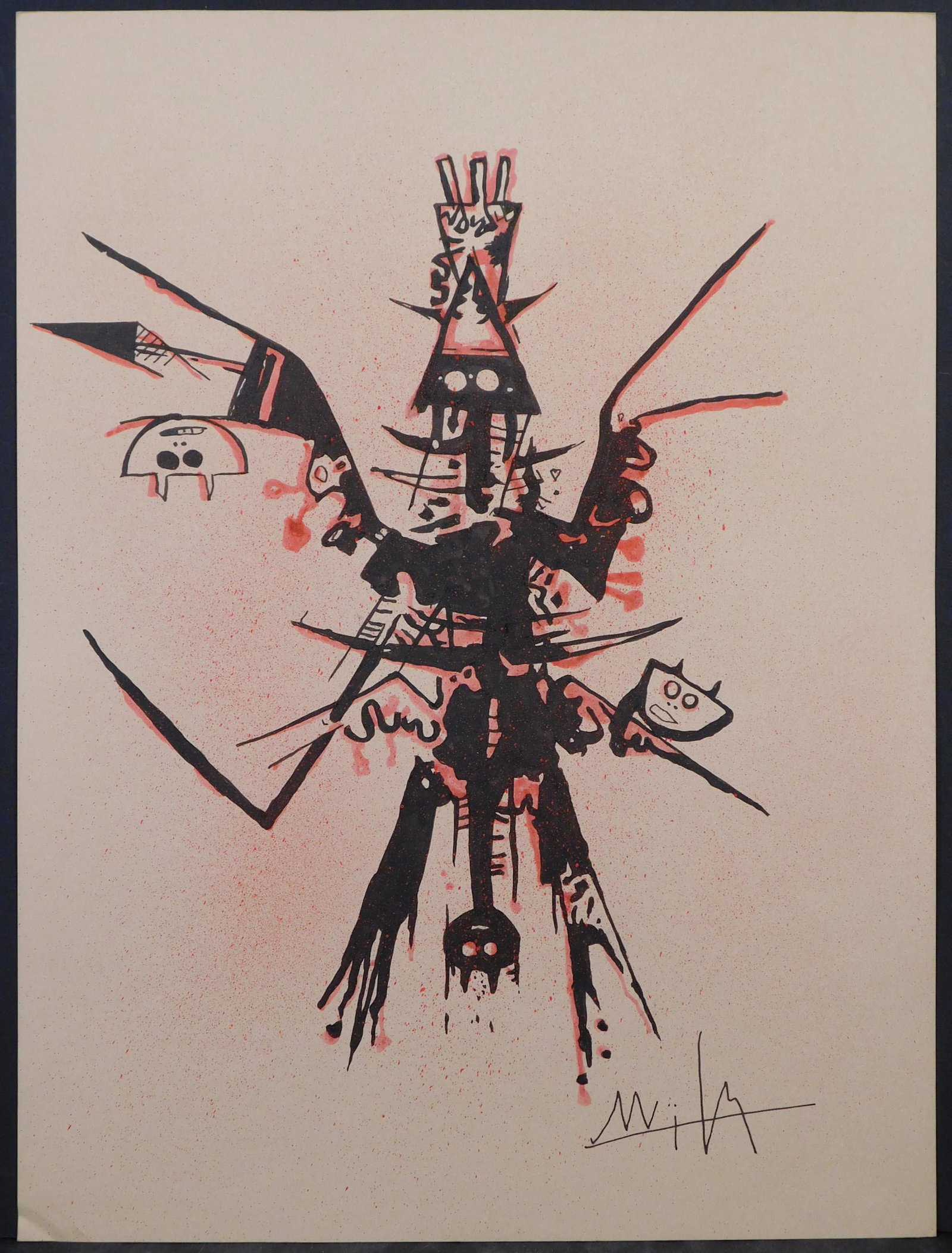 Wifredo Lam: Surrealist Figures: Wifredo Lam (Cuban, 1902-1982) attributed/manner of: Surrealist Figures. Ink and watercolor on paper, signed lower right, unframed. The internationally renowned Cuban painter Wifredo Lam was a precurs