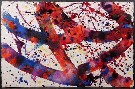 Sam Francis: Abstract Expressionist Composition: Sam Francis (American, 1923-1994) Attributed: Abstract Expressionist Composition, Acrylic on cold pressed paper, signed and dated (1969) in pencil verso, unframed. One of the twentieth