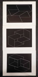 After Joseph Albers: Set of Three Lithographs: After Josef Albers (1886-1976, American (b. Germany): Set of Three Lithographs , titled: NN-4, NHb, and Structural Constellation, NHf. Unsigned, unframed. Pages taken from Joseph Albers: The American