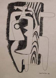 Mario Carreno: Cubist Woman 1945: Mario Carreno (Cuba 1913-1999)Attributed: Cubist Woman. Signed and dated 45 (1945). Black ink drawing on buff-colored paper. Unframed Provenance: Estate of Silvio Aguayo Espejo Vina del Mar Chile