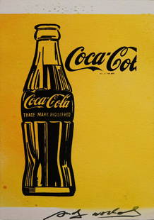 Andy Warhol: Coca Cola: Andy Warhol (American, 1928-1987) Attributed: Coca Cola, screenprint, signed front and back, verso stamp of Total Color, with pencil signature, initials and reference numbers. Framed. Andrew