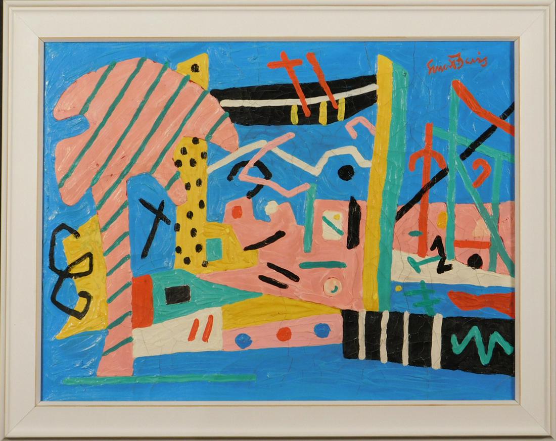 Stuart Davis Attr.: Abstract Composition: Stuart Davis (American, 1892-1964)Attributed: Abstract Composition, thickly painted oil on canvas, signed upper right, framed. One of America's first modern artists and a forefather of Pop art, Stuart