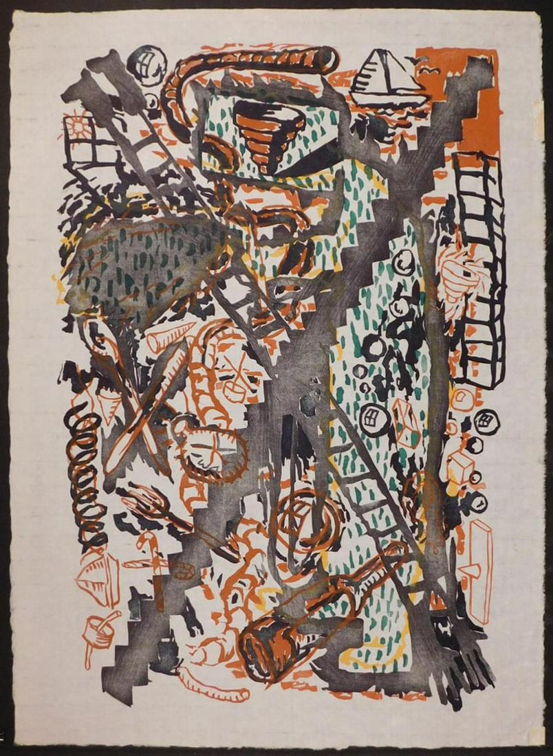 Doug Anderson: My Habits Are Giving Up ( In Black and: Doug Anderson(American, 1954): My Habits Are Giving Up ( In Black and Red). Woodcut on fine paper, unsigned, unframed. Doug Anderson is active in New York. He is known for abstract expression, surreal