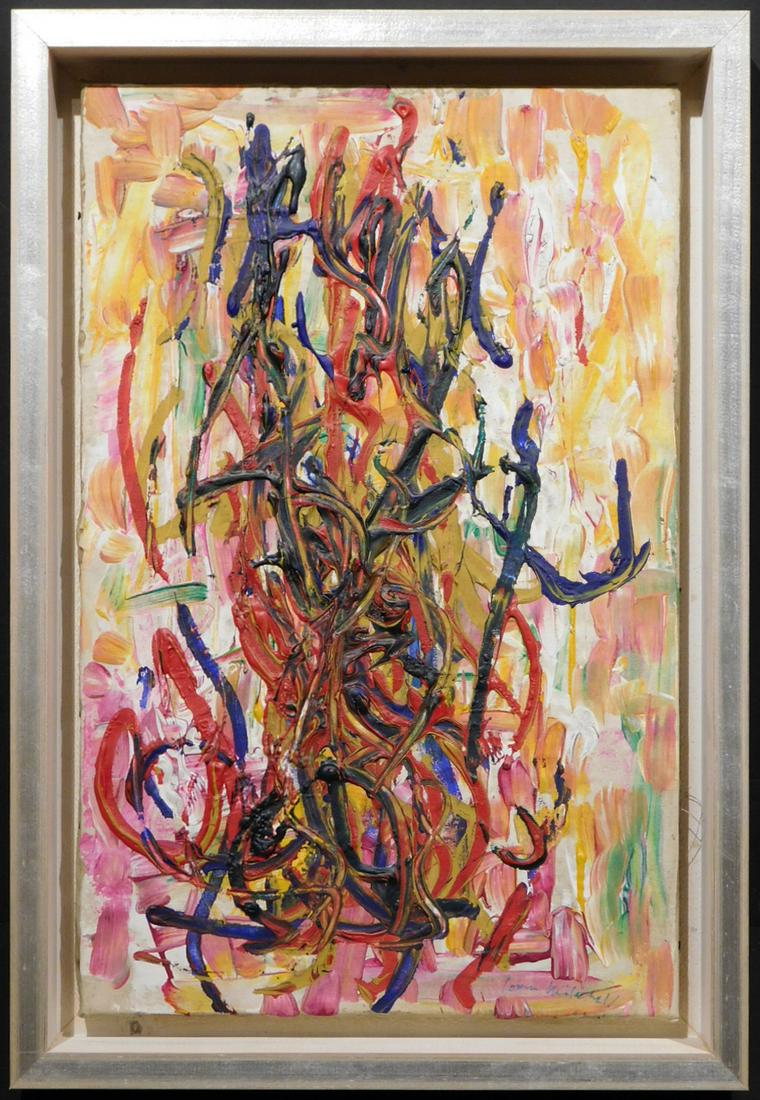Joan Mitchell Attr. : Abstract Composition: Joan Mitchell (American, 1925-1992) Attributed: Abstract Composition, oil on canvas, signed bottom right, framed. Joan Mitchell is known for her abstracted landscapes and use of blocky shapes of lyric
