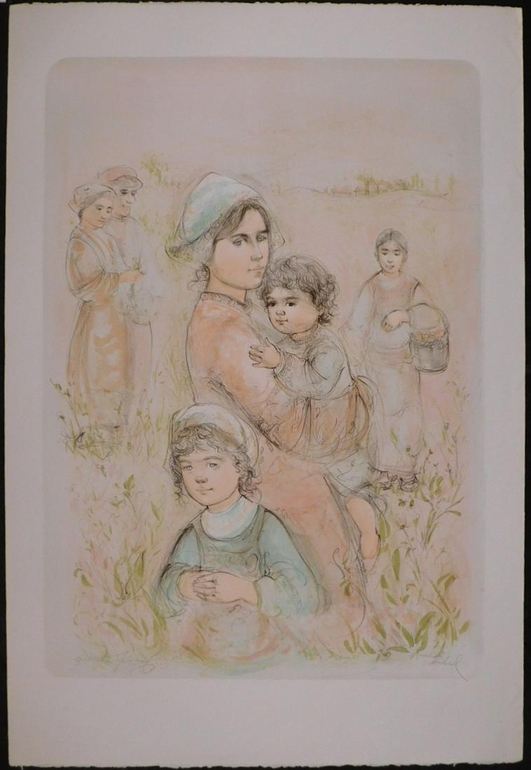 Edna Hibel: Katrina and Children: Edna Hibel, American (1917 - 2014): Katrina and Children, lithograph, signed lower right, titled and numbered (#354) verso, unframed. Hibel's work has been exhibited in museums and galleries in more t