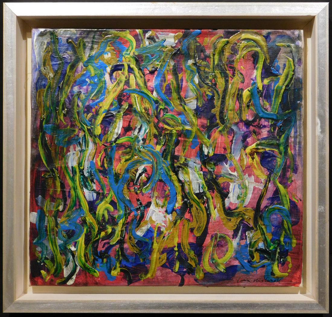 Joan Mitchell, Manner of: Abstract Composition: Joan Mitchell (American, 1925-1992) Manner of: Abstract Composition. Oil on canvas, signed bottom right, framed. Joan Mitchell was known for her abstracted landscapes and use of blocky shapes of lyric