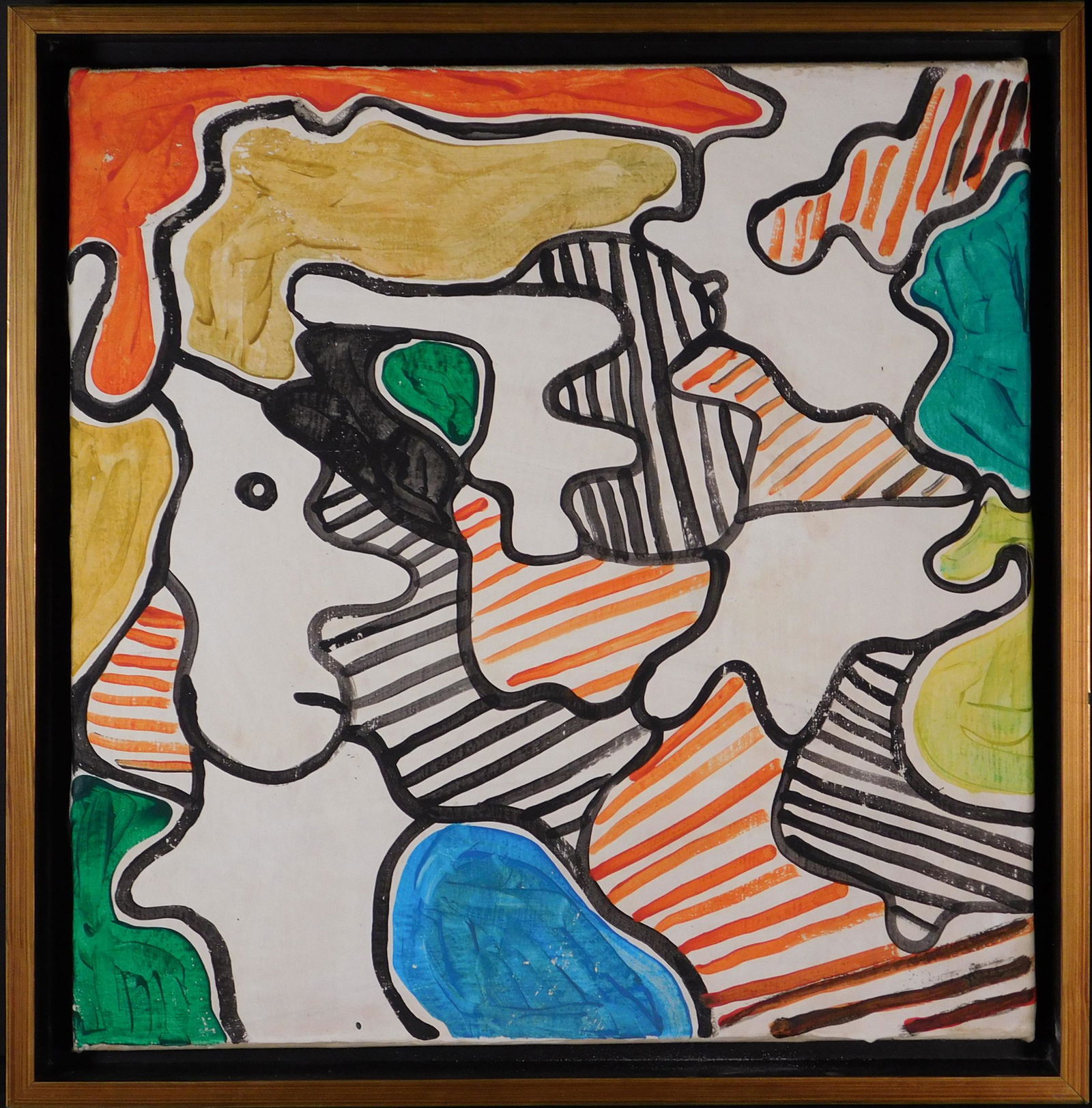 Manner of Jean Dubuffet: Abstract Composition: Unknown Artist, Manner of Jean Dubuffet (Artist unknown): Untitled, Unsigned, Abstract Composition. Oil on canvas. FramedDimensions: 18.25x18" canvas, 20.4x20.2" frame 18.25x18" canvas, 20.4x20.2" fra