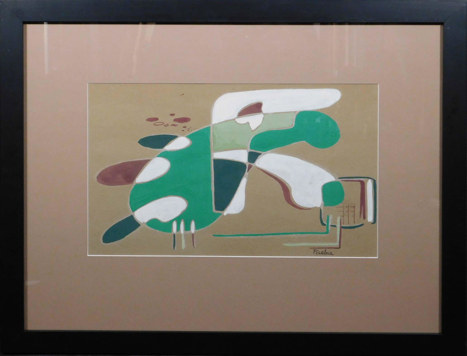 Francis Picabia: Biomorphic Abstract Composition: Francis Picabia (French, 1879 - 1953) Attributed: Biomorphic Abstract Composition. Gouache on paper, signed lower right, framed. Francis Picabia was active in New York and France. is best known as an 