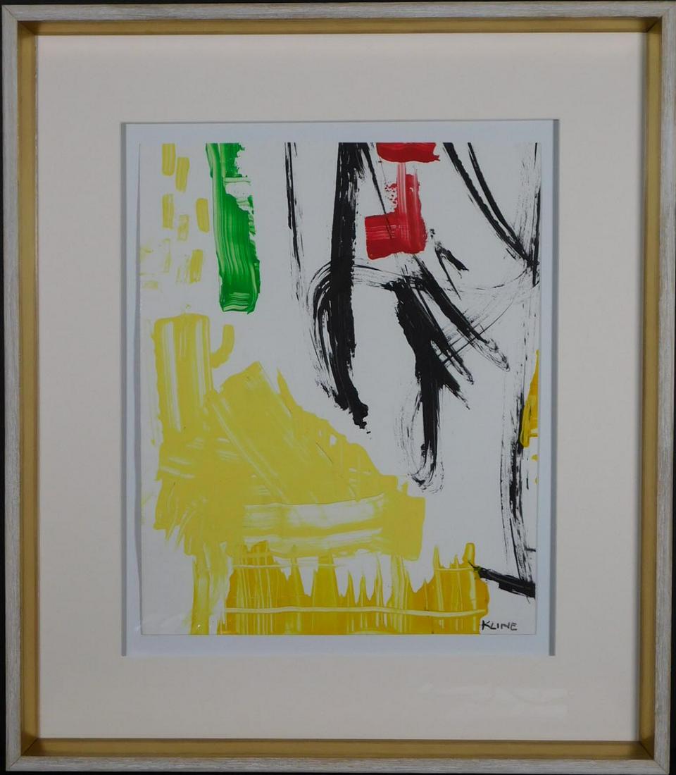 Franz Kline, Attributed: Abstract Composition: Franz Kline (American, 1910-1962)Attributed: Abstract Composition, acrylic on paper, signed lower right, framed. Very good condition. Note: The Phillips 11/15.2017 sale of 20th Century & Contemporary