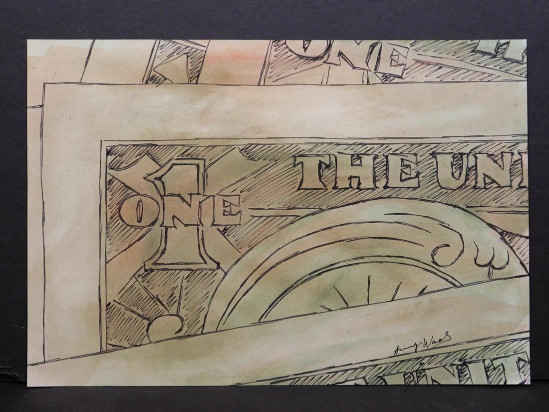 Andy Warhol Attr. : Dollar Bills: Andy Warhol (American, 1928-1987) Attributed: Dollar Bills, Watercolor and ink on paper, signed lower right and verso, marked on reverse by a reference number and Cooper's International Auctions stamp