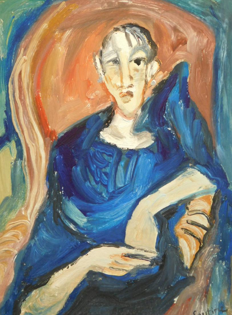 Chaim Soutine Manner of/ Attributed: Portrait of a: Chaim Soutine (French, 1893-1943) Manner of/ Attributed: Portrait of a Polish Woman. Tempera and gouache on paper, signed lower right, unframed. Verso marked with reference number, stamp of Gallery No