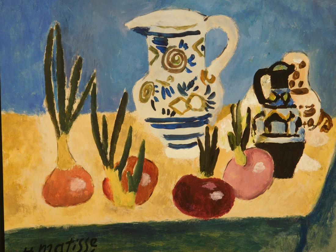 Henri Matisse (After): Table Top Still Life: Henri Emile Benoit Matisse (1869-1954) After: Table Top Still Life, tempera and oil on paper, verso stamped â€œDuret,” signed, unframed. 8x10 in. paper Good aged condition. NOTE: If document