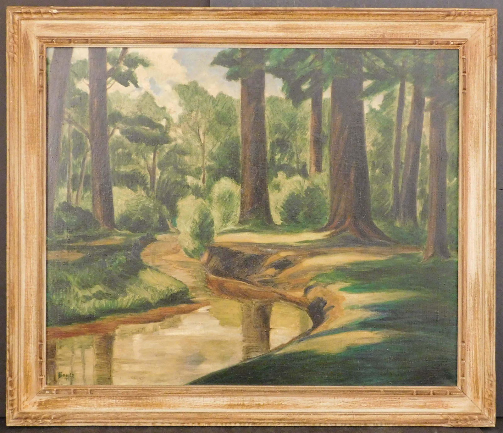 Robert Bauer: Woodland Idyl: Robert Bauer (Austria/ America, 1892-1957): Woodland Idyl. Oil on canvas, signed and dated (1941) lower left. Signed again with title verso. The photo of the artist is not included with this lot. Robe