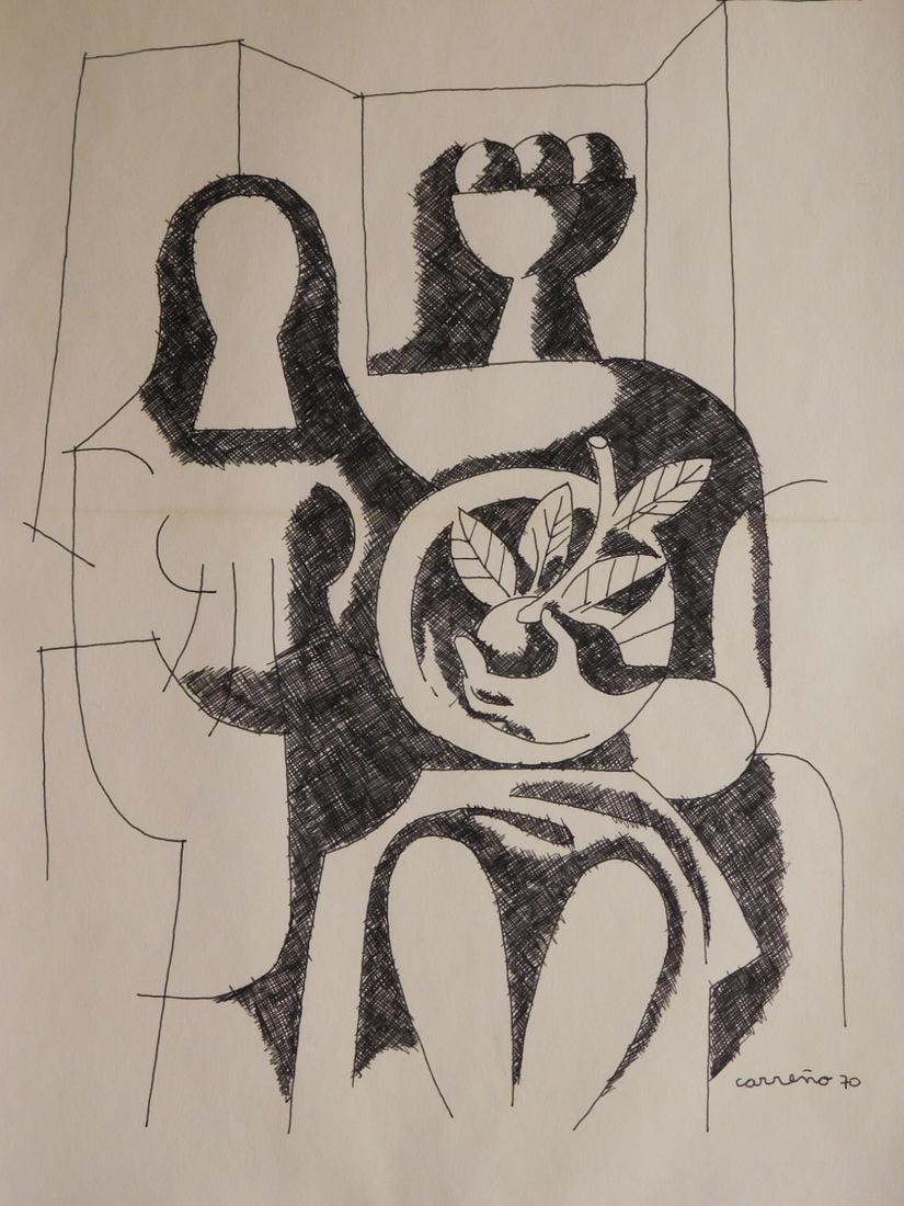 Mario Carreno Attr.: Female Figures 1969: Mario Carreno (Cuba 1913-1999)Attributed: Female Figures. Signed and dated 70 (1970). Black ink drawing on buff-colored paper. Unframed Dimensions: 16.25x11.62 in. Provenance: Estate of Silvio Aguayo 