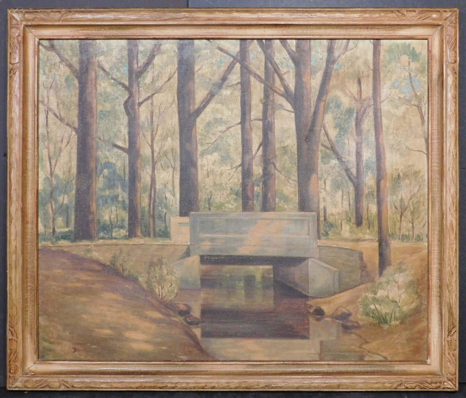 Robert Bauer: Stream in Woods: Robert Bauer (Austria/ America, 1892-1957): Stream in Woods. Oil on canvas, signed and dated (1941) lower left. Signed again with title verso. Robert Bauer was a commercial artist with a concentration