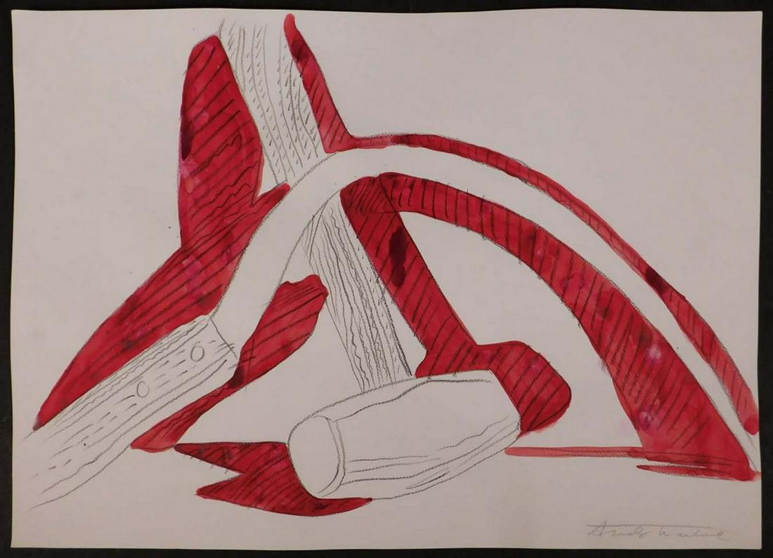 Andy Warhol Attr.: Hammer and Sickle: Andy Warhol (American, 1928-1987) Attributed: Hammer and Sickle, graphite and watercolor on paper, signed lower right, unframed. This is a possible sketch for a series of screen-prints Warhol made in 