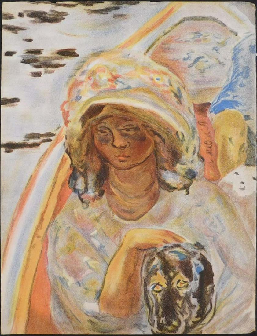 Pierre Bonnard: Jeune Fille dans une Barque (fragment): Pierre Bonnard (French, 1867-1947): Jeune Fille dans une Barque (fragment). Lithograph Printed by Mourlot and published in Paris by Teriade for Verve (Volume II, Number 5/6), in 1939. Verve was founde