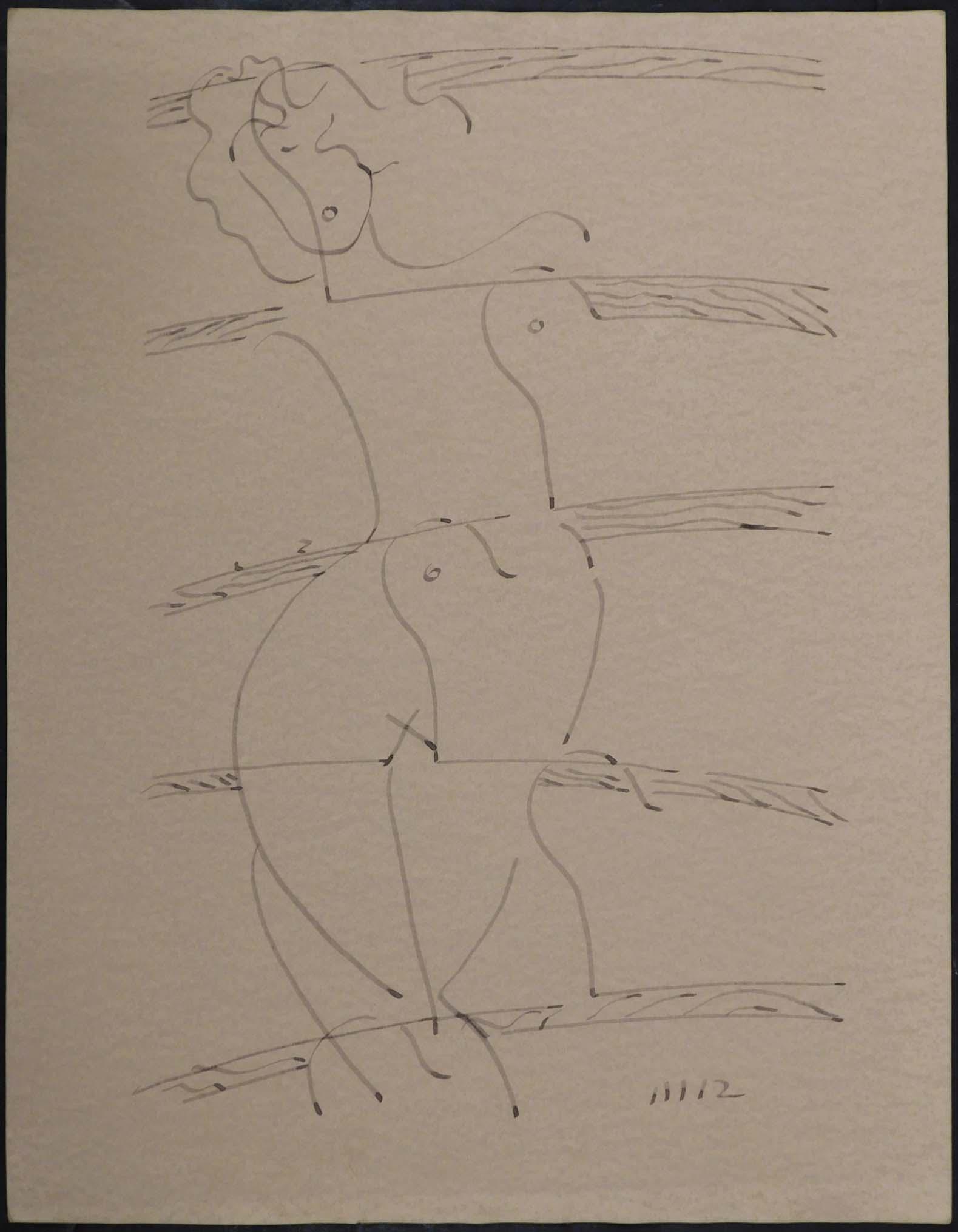 Man Ray Attr.: Standing Nude Woman: Man Ray (American, 1890-1976) Attributed: Standing Nude Woman, ink on paper, signed and dated (1912) lower right, unframed. Although never formally associated with either movement, Man Ray was a signi