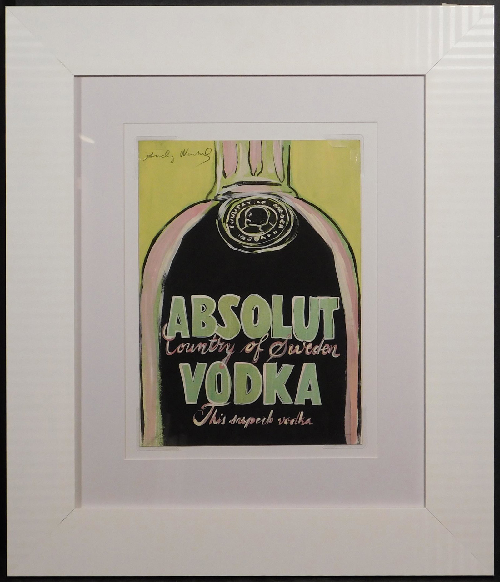 Andy Warhol, Attributed: Absolut Vodka: Andy Warhol (American, 1928-1987) Attributed: Absolut Vodka (Green and Black). Mixed media on paper, signed upper left and verso. Marked on reverse by a reference number and stamp. framed. Andrew Warh