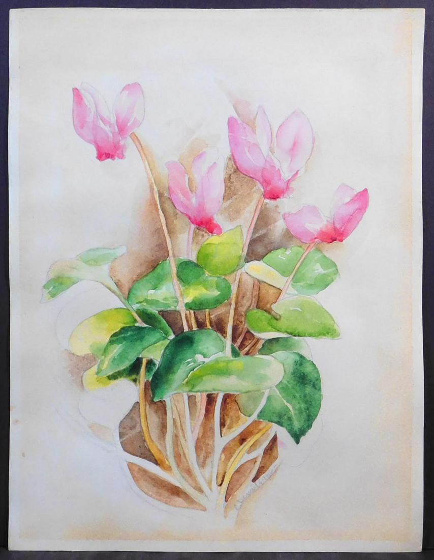 Charles Demuth, Attributed: Cyclamen: Charles Demuth (American, 1883-1935) Attributed: Cyclamen, 1916. Watercolor and pencil on paper. Unframed. A painter of allegorical figurative watercolors including a vaudeville series and contemporar
