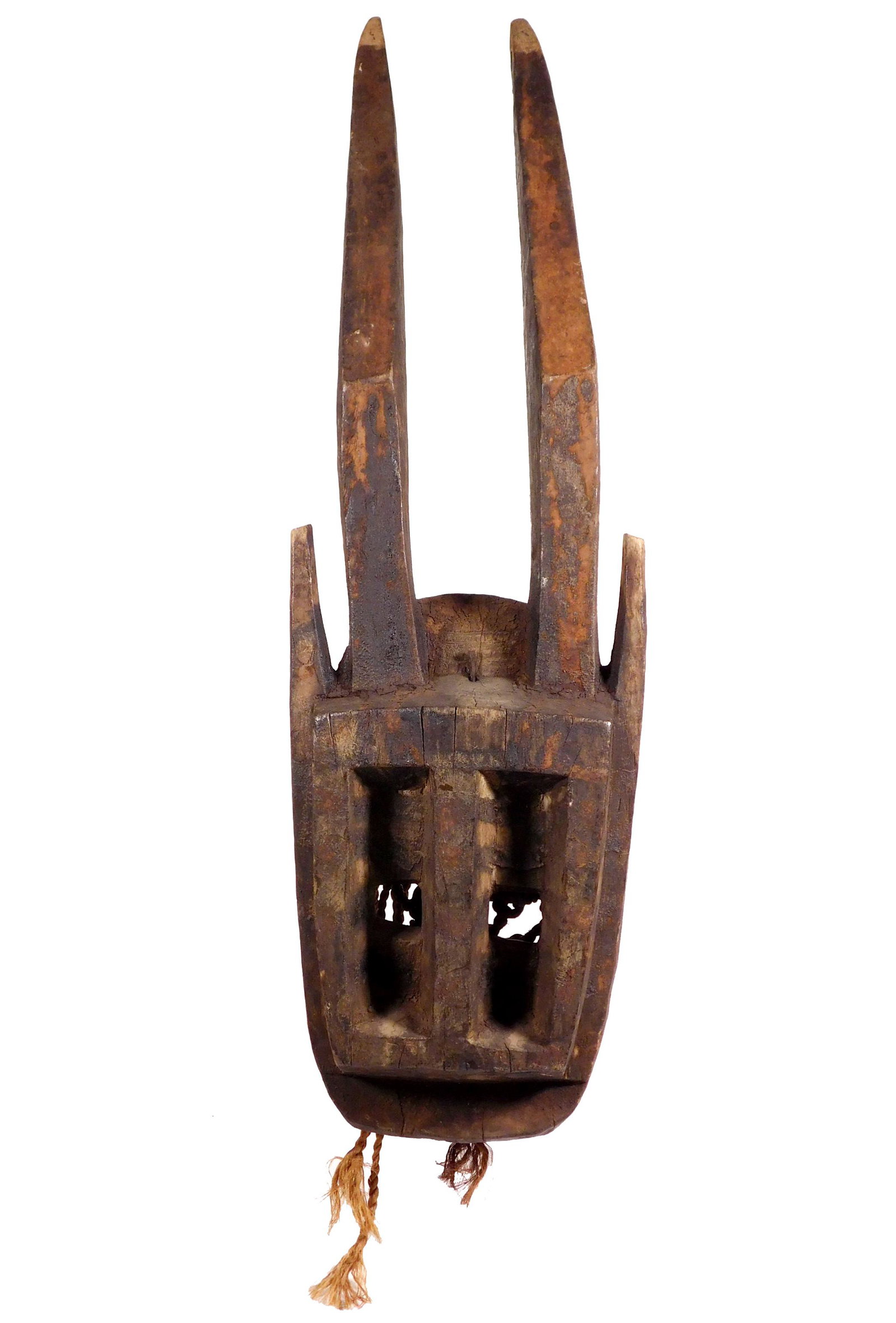 Walu (Antelope) Mask, Dogon People, Mali: Dogon People, Mali, Walu (Antelope) Mask: Carved wood, heavily patinated with remnants of ochre, black and white pigments, On the back, some fiber rope attachments remain from its former costume. Late