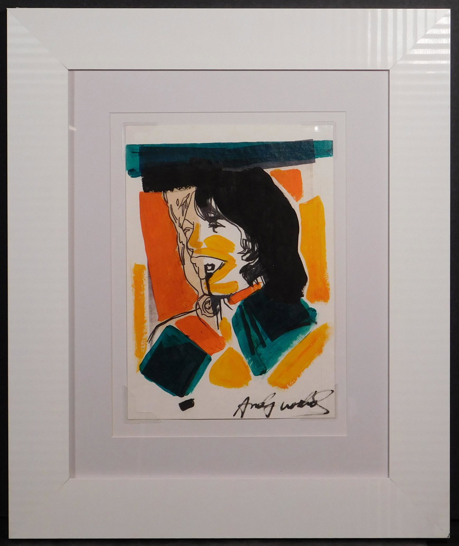 Andy Warhol Attr. : Mick Jagger: Andy Warhol (American, 1928-1987)Attributed: Mick Jagger. Mixed media (acrylic, silkscreen, ink) on paper signed lower right margin and verso, marked on reverse by reference numbers and collector's st