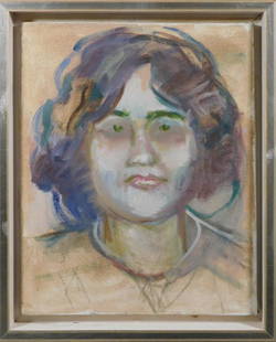 Portrait of a Woman: Portrait of a Woman, acrylic on canvas, unsigned, framed. 19.5 x 15.5 framed. Good aged condition. NOTE: If documentation is not listed, the lot is sold without documents. Please refer to our Terms