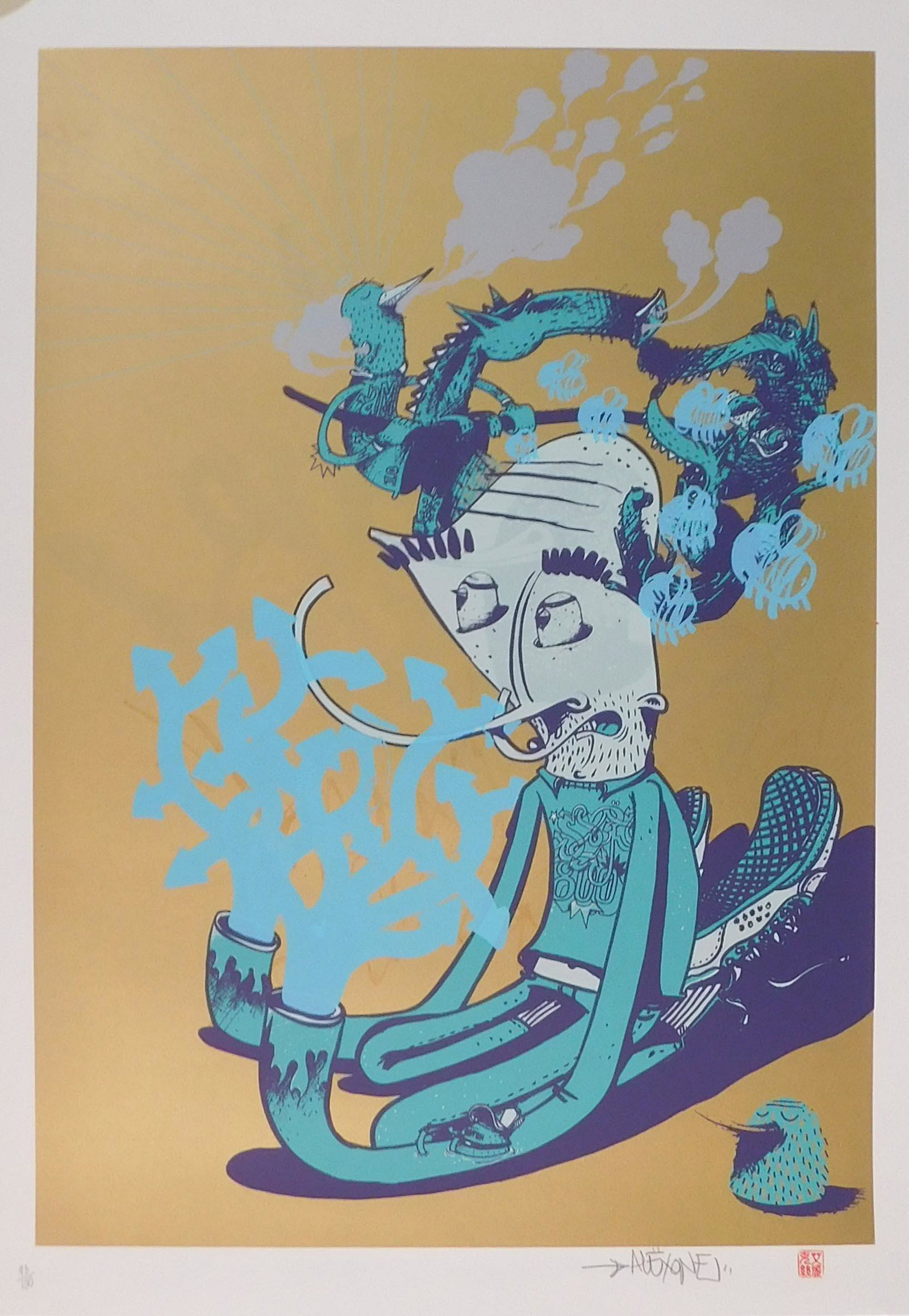 Alexone: Secret Penguin: Alexone (French, 1976):Secret Penguin, 2009. Edition 93 of 100. Signed and numbered by the artist. Seven colour screenprint including silver and gold inks. Each print has been customized with marker p