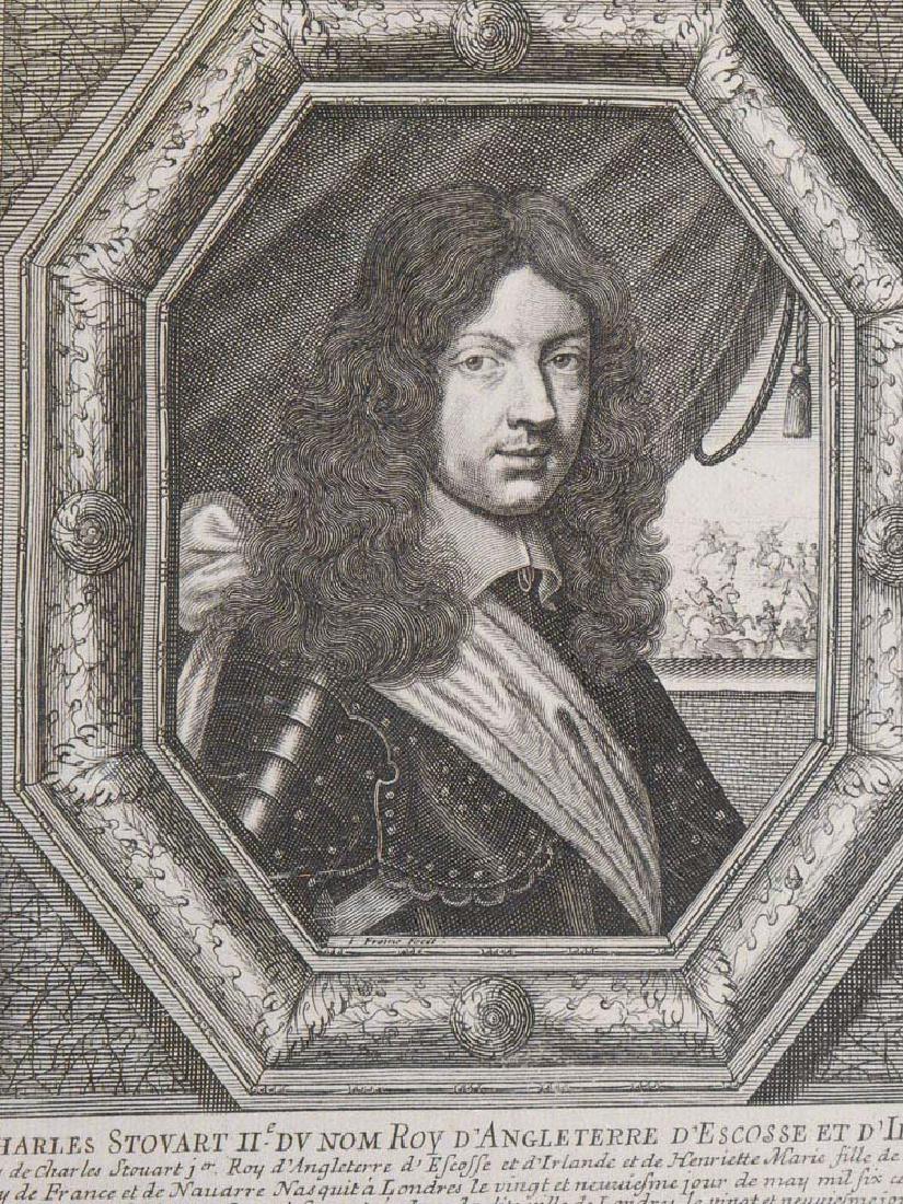 Balthazar Moncornet: Portrait of Charles Stuart II,: Balthazar Moncornet: Portrait of Charles Stuart II, 1660 Engraving, 9.5"x7" image, Excellent condition, Unframed/protected between sheets of archival mylar with sealed edges. , Collection of Howard Jo