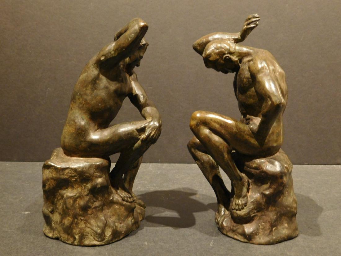 Follower of Auguste Rodin: Two Male Nude Bronze: Follower of Auguste Rodin: Two Male Nude Bronze Sculptures, unsigned, 11.25 in. high, , Lack of a condition statement does not imply that a lot is perfect. Please examine photos, read descriptions, an