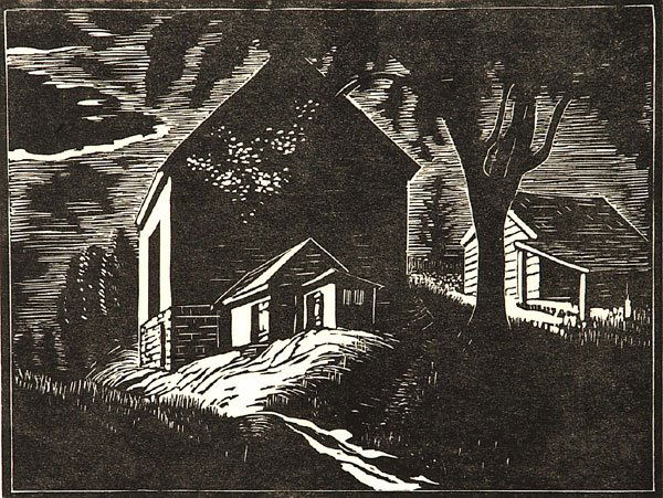 WILLIAM FREDERICK GEORGE GODFREY CPE (1884-19: MOONLIGHT, MUSKOKA. Woodblock, signed and titled in the margin. Image 15.2 x 19.7 cm. (6 x 7 3/4 in.). Sheet 19.7 x 30.5 cm. (7 3/4 x 12 in.). Unframed.
