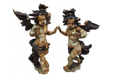 TWO ITALIAN CARVED PUTTI,