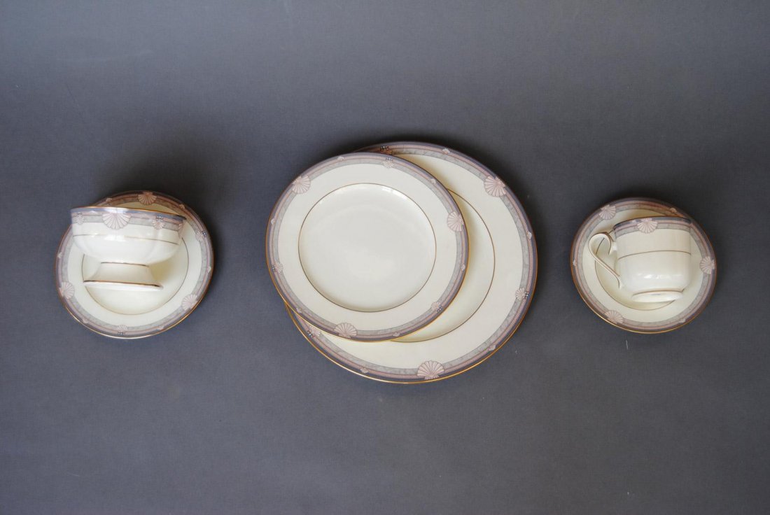 Fifty-seven Noritake Stanford Court Bone China Pieces ,: Fifty-seven Noritake Stanford Court Bone China Pieces Fine set of Noritake Stanford Court bone china. Made in Japan. Collection of twelve dinner plates and side plates, twelve small plates, twelve cup