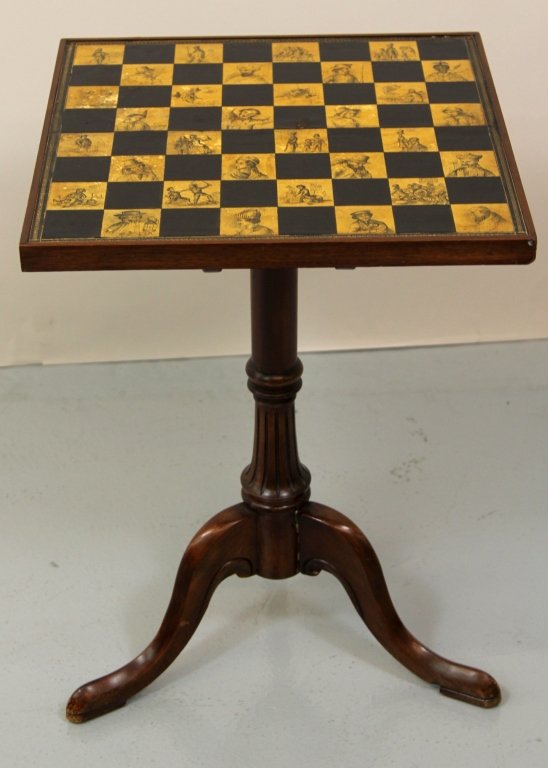 ANTIQUE GAMES TRI-LEG TABLE: 25"H X 17.5"W