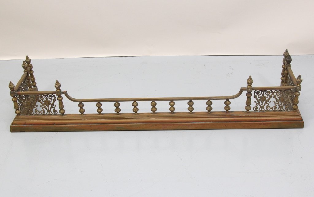 ORNATE BRASS FIREPLACE FENDER: 10.75"H X 55.5"W 14"D