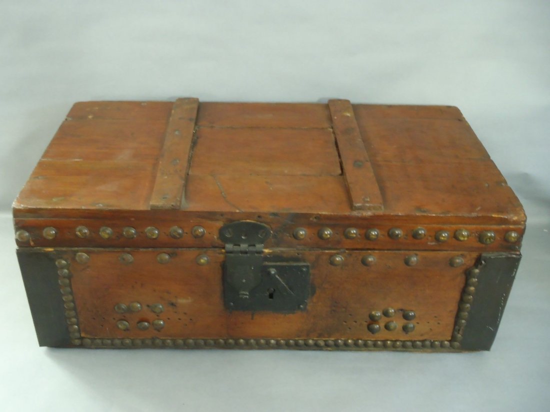 Rare Antique c1850s Wood & Iron hardware Trunk (1 of 7)
