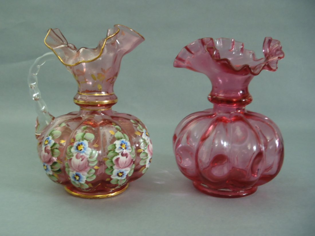 FENTON CRANBERRY GLASS PITCHER AND VASE (1 of 5)
