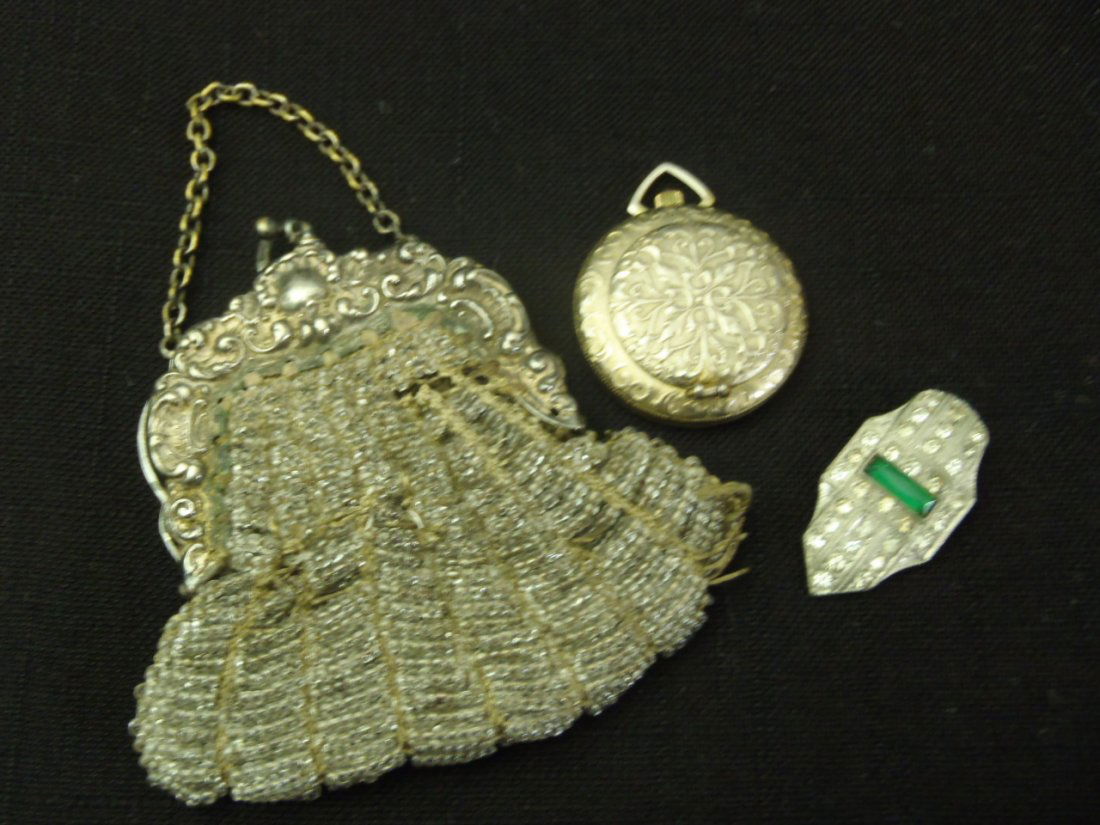 Antique doll size Purse Watch and Dress clip (1 of 6)