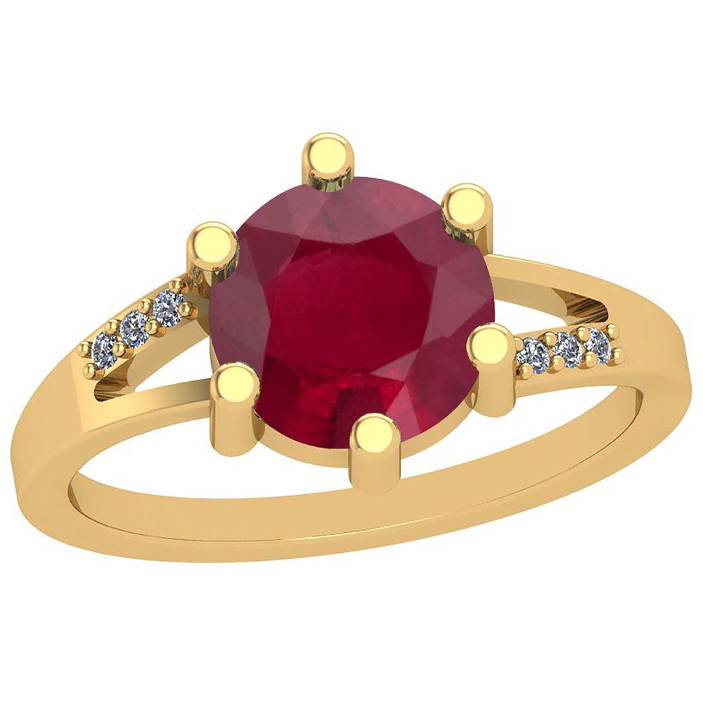 1.88 Ctw Ruby And Diamond I2/I3 14K Yellow Gold Vintage: 1.88 Ctw Ruby And Diamond I2/I3 14K Yellow Gold Vintage Style Ring -- Color Stone Weight: 1.80 Ctw 1 PC Round Center Stone Color: Ruby Center Stone Setting: Prong Side Stone 0.08 Ctw Side Stone Color: