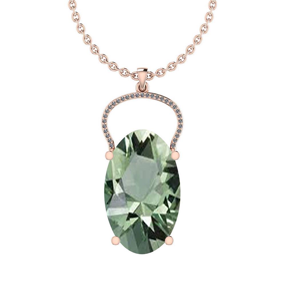 Certified 14.38 Ctw Green Amethyst And Diamond I1/I2 10: Certified 14.38 Ctw Green Amethyst And Diamond I1/I2 10K Rose Gold Pendant -- Center Stone Approx Weight: 14.30 Ctw (1 Pcs Oval) Center Stone Color: Green Amethyst Center Stone Setting: Prong Side Sto