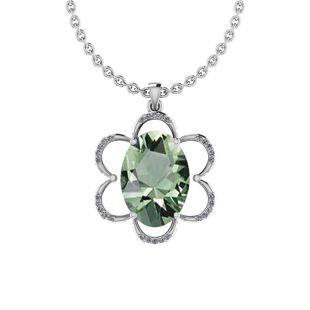Certified 12.40 Ctw Green Amethyst And Diamond I1/I2 10: Certified 12.40 Ctw Green Amethyst And Diamond I1/I2 10K White Gold Pendant -- Center Stone Approx Weight: 12.25 Ctw (1 Pcs Oval) Center Stone Color: Green Amethyst Center Stone Setting: Prong Side St