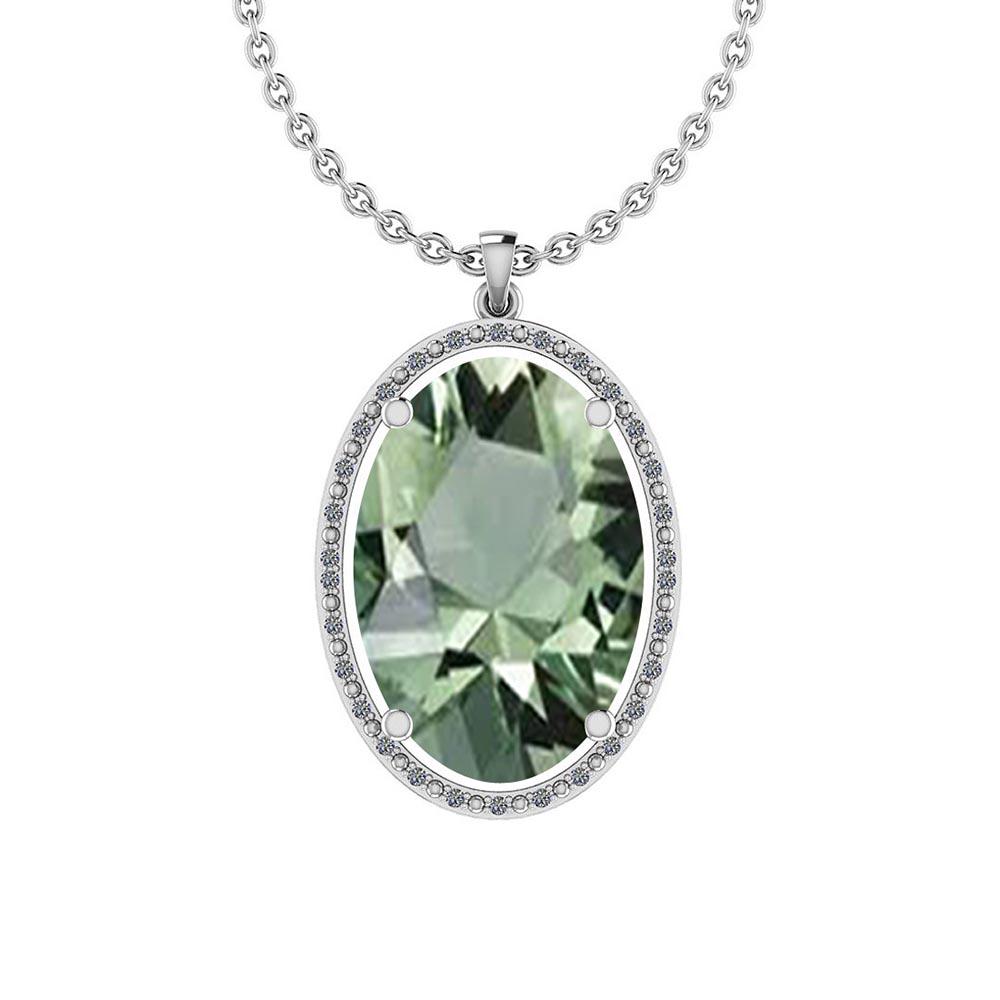 Certified 19.63 Ctw Green Amethyst And Diamond I1/I2 10: Certified 19.63 Ctw Green Amethyst And Diamond I1/I2 10K White Gold Pendant -- Center Stone Approx Weight: 19.48 Ctw (1 Pcs Oval) Center Stone Color: Green Amethyst Center Stone Setting: Prong Side St