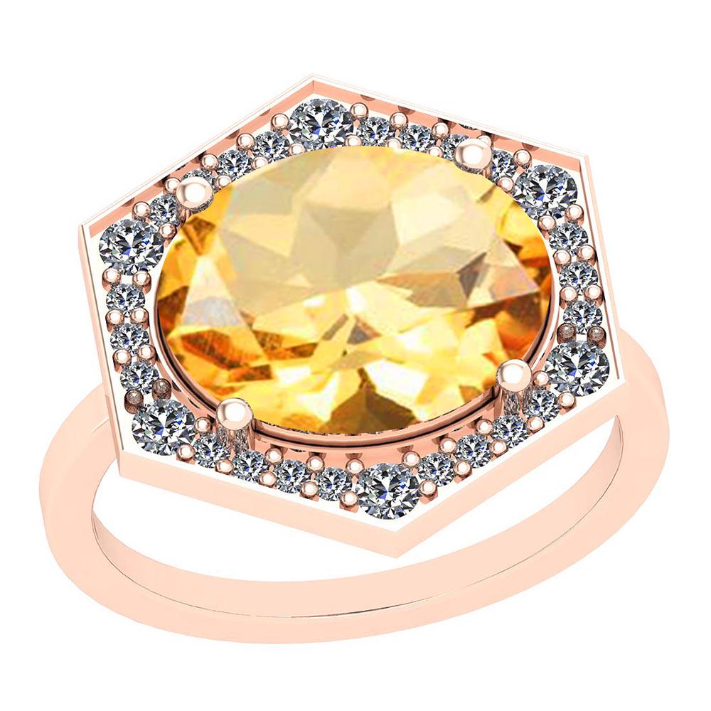 4.22 Ctw Citrine And Diamond I2/I310K Rose Gold Vintage: 4.22 Ctw Citrine And Diamond I2/I310K Rose Gold Vintage Style Ring -- Color Stone Weight: 3.85 Ctw 1 PC Oval Center Stone Color: Citrine Center Stone Setting: Prong Side Stone 0.37 Ctw Side Stone Colo