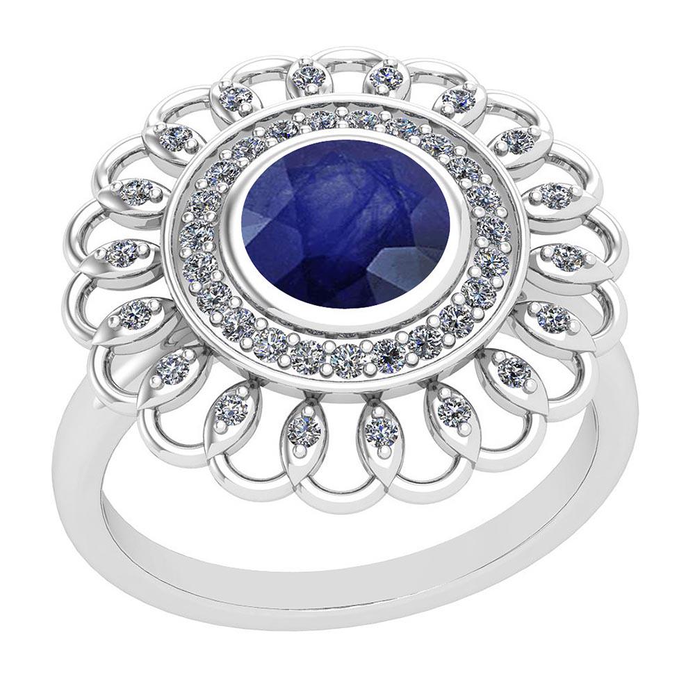 1.49 Ctw Blue Sapphire And Diamond I2/I3 14K White Gold: 1.49 Ctw Blue Sapphire And Diamond I2/I3 14K White Gold Vintage Style Ring -- Color Stone Weight: 1.25 Ctw 1 PC Round Center Stone Color: Blue Sapphire Center Stone Setting: Bezel Side Stone 0.24 Ctw
